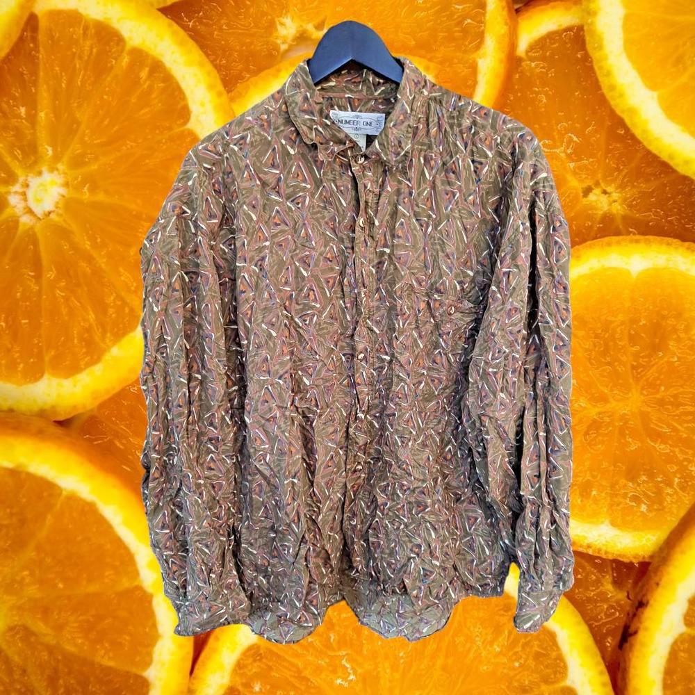 Vintage Number One 100% Silk Button Up Designed Shirt‎ Size Large
